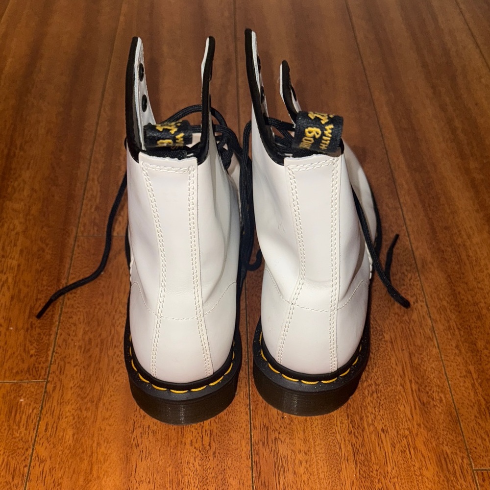 Dr. Martens White Combat Boots with Black Laces - Picture 3 of 5